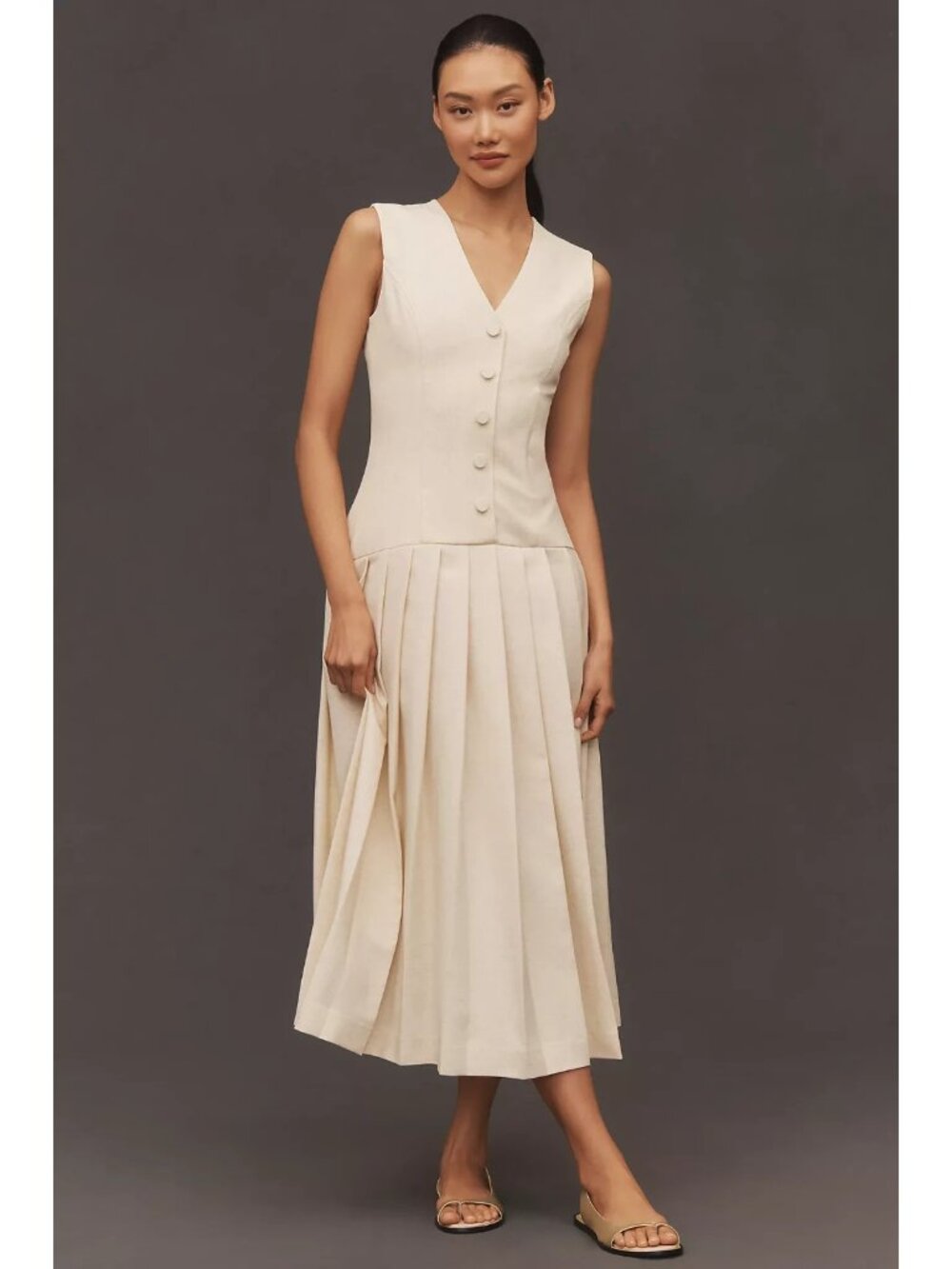 Lovaan Elly Pleated Button-Front Drop Waist Midi Dress 10 — image 2 of 5